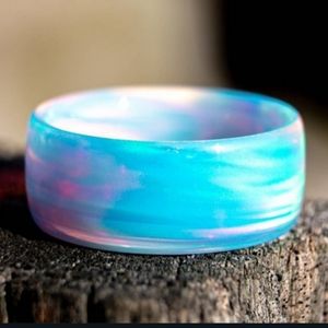 2XHP!! NWT Blue Pink Clouds Boho Resin Ring! 7